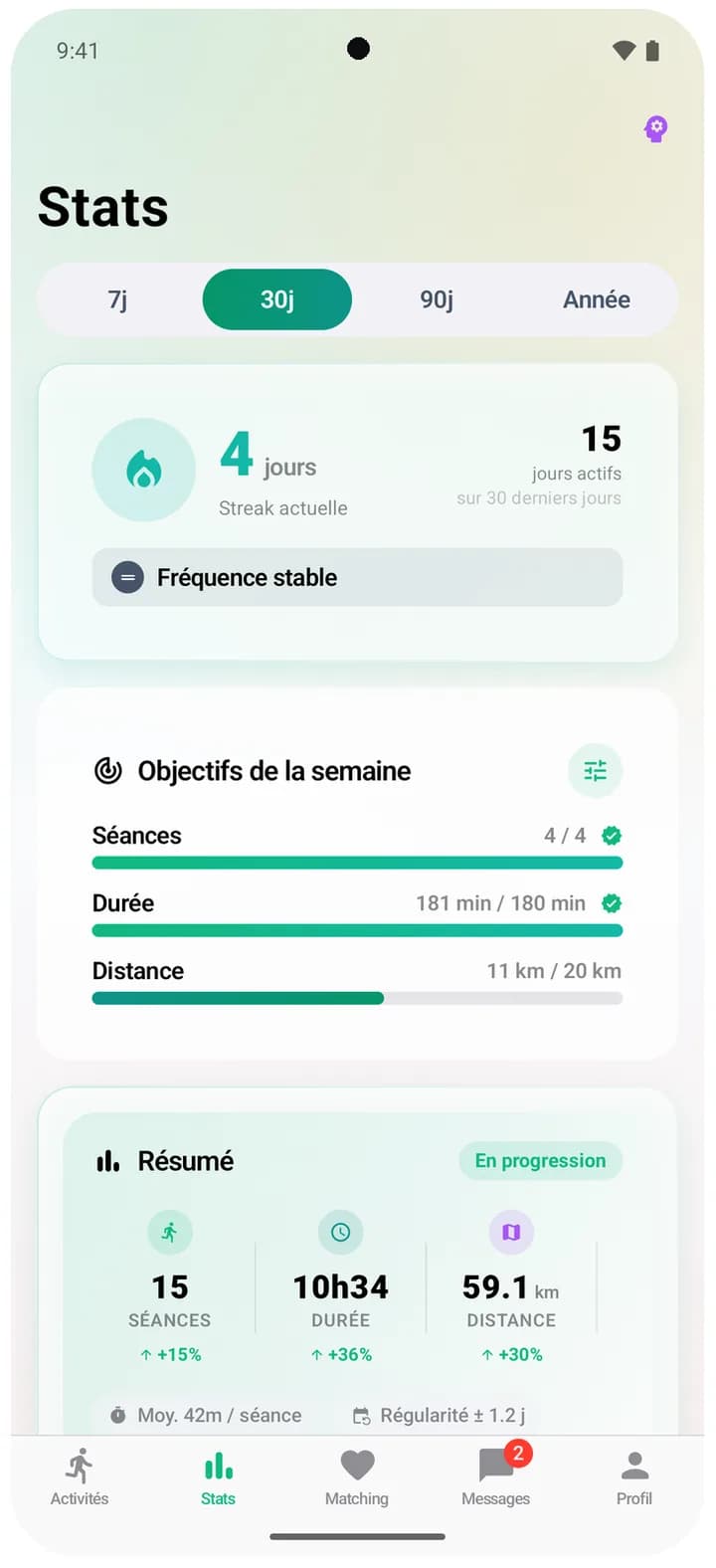 Stats on Android: streak and weekly goals