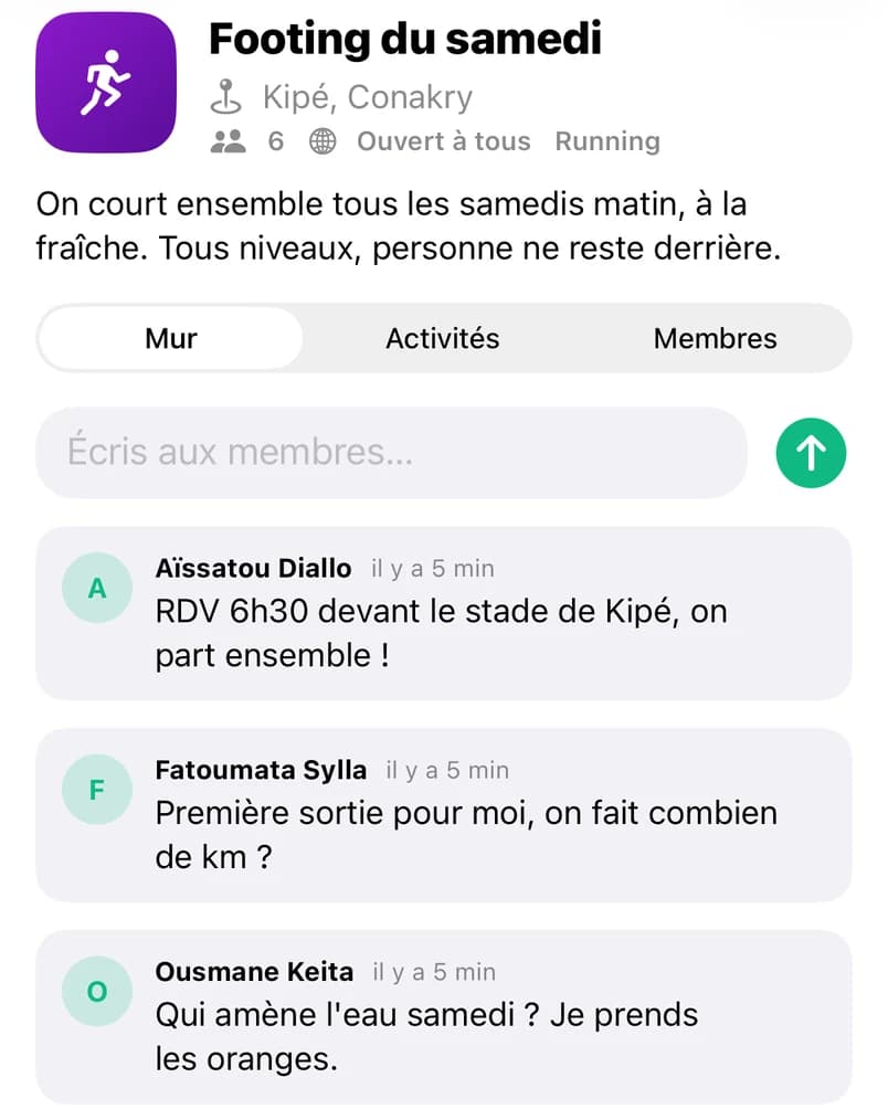 Mur d'un club dans l'app SportConnectGN