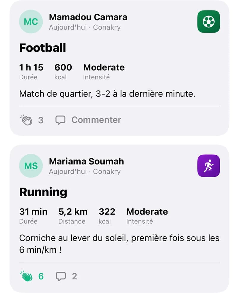Fil de la communauté dans l'app SportConnectGN