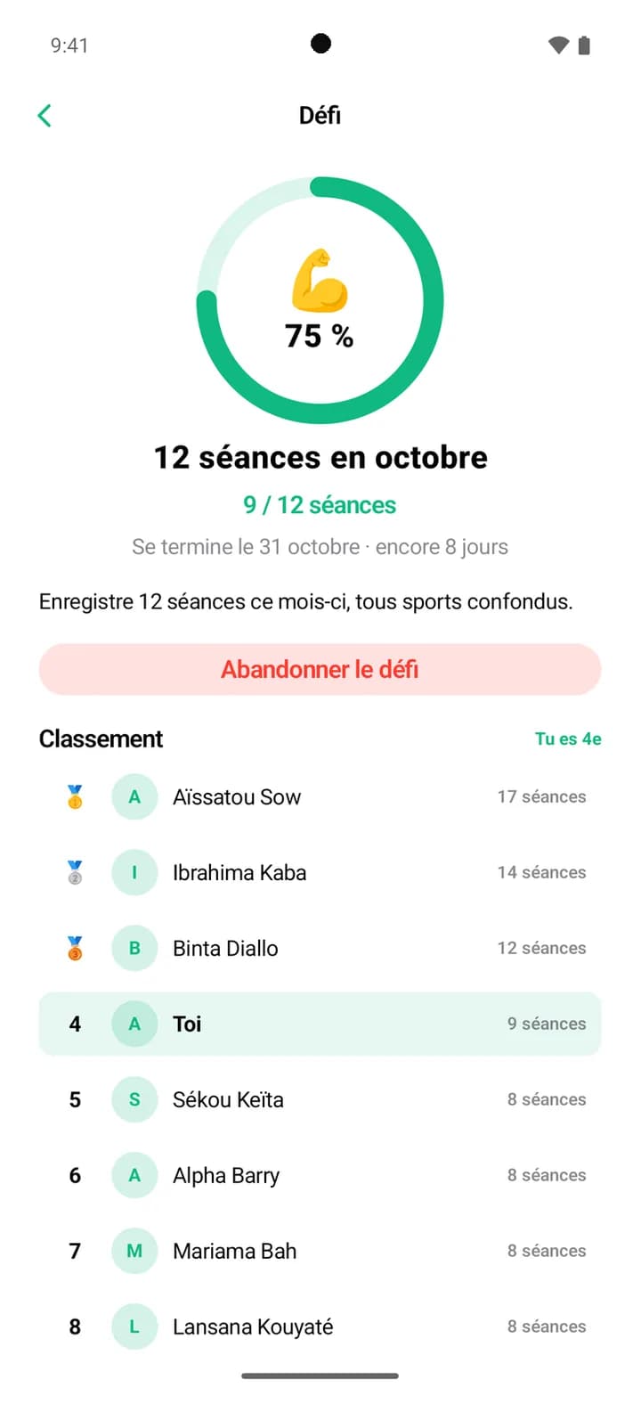 Défi du mois sur Android : progression de 75 % et classement