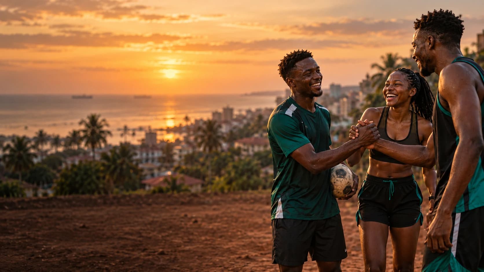 Athletes greeting each other after a game in Conakry